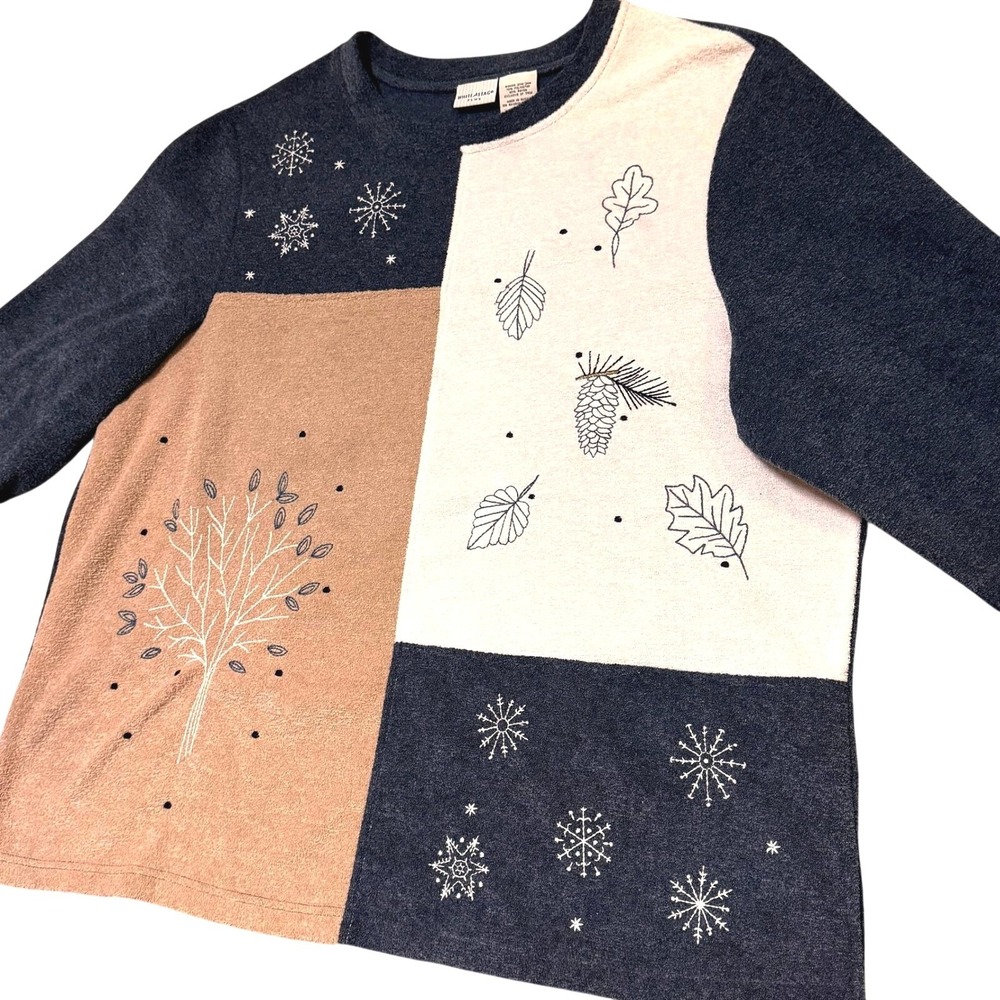 White Stag Plus 22W/24W Patchwork Cozy Winter Top Snowflake Embroidered Pullover